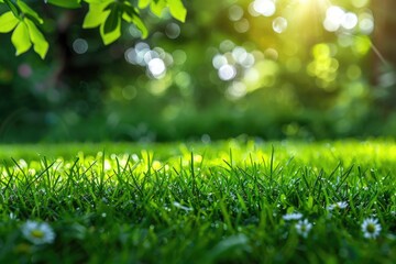 Morning Dew on Lush Green Grass Nature Photography Outdoor Serenity Close-Up