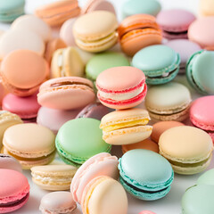 Obraz premium Sweet Delights - Colorful Macarons on White Plate in Pastel Kitchen Ambiance