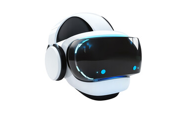 A modern virtual reality headset with sleek design and over-ear audio, perfect for immersive gaming and entertainment experiences.