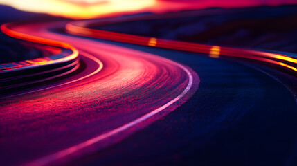 Fototapeta premium Close-up of a Curved Race Track Under Night Lights