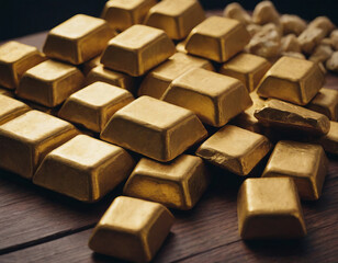gold bars close up financial background, realistic illustration