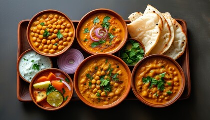 Authentic Indian Chole Bhature Served in Bowls with Fresh Ingredients and Accompaniments