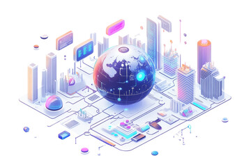 Global Network: Isometric Illustration of a Connected Digital World