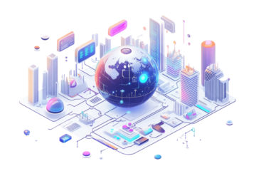 Global Network: Isometric Illustration of a Connected Digital World