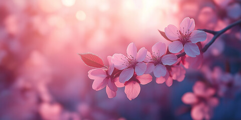 Blossoming cherry flowers nature scene photographic art soft light macro viewpoint serenity and renewal concept