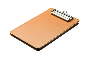 A wooden clipboard with a metal clip featuring a blank surface ready for notes, documents, or sketches isolated on a white background.