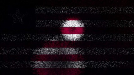 Liberia flag - Waving flag on celebrating fireworks for national holiday day. Ceremony for patriotic celebration of nation 
