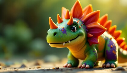Fototapeta premium Adorable Colorful Dino: A Playful 3D Render