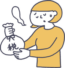 ため息をつきながら税金を納める若い女性単色