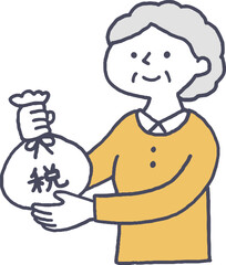 税金を納めるシニア女性単色