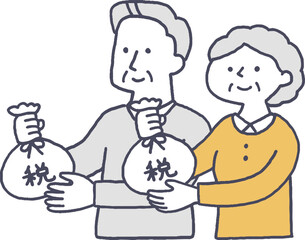 税金を納めるシニア男女単色