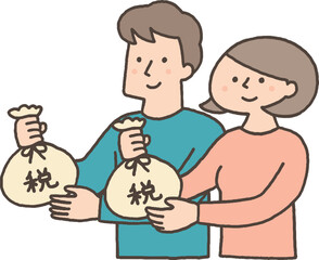 税金を納める若い男女