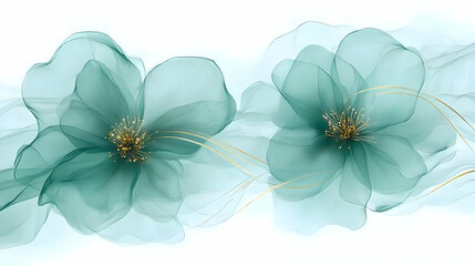 Teal Floral Gold Abstract Design