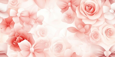 Delicate pink roses entwining soft bows, creating ethereal romantic background highlighting feminine elegance for wedding, celebration, and event design elements
