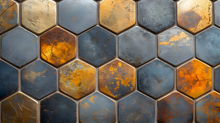 Hexagon Tile Pattern: Gold, Gray, Home Decor