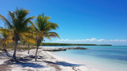 Serene Tropical Beach Paradise: Palm Trees, White Sand, and Azure Waters