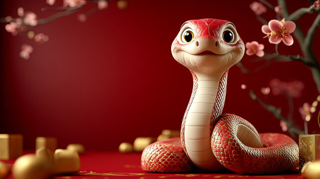 Red snake is sitting on a red background