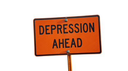 Symbolic Orange Highway Safety Sign Representing Mental Health Challenges Isolated On A Transparent Background (PNG).