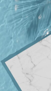 
Luxury marble poolside with palm shadow and water waves background. Beauty and skin care product placement mockup template.