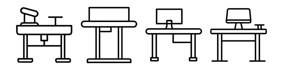 Fototapeta premium standing desk icon, office line art, office vector - simple black line art icon of standing desk perfect for logos, and office-themed designs.