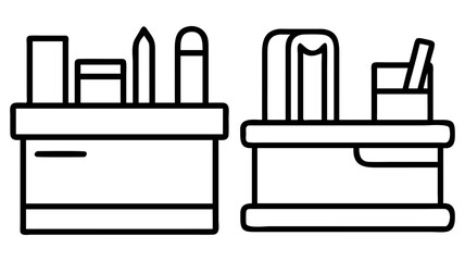 desk organizer icon, office line art, office vector - simple black line art icon of desk organizer perfect for logos, and office-themed designs.