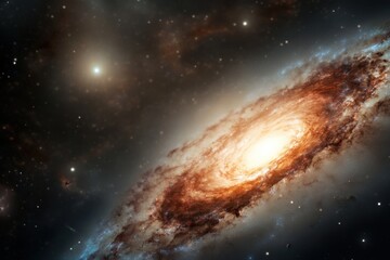 Fototapeta premium A pulsar shines brightly, sending out regular beams of light amidst the awe-inspiring backdrop of the cosmos. This mesmerizing cosmic phenomenon captivates those who gaze upon it