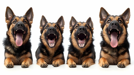 Four Playful Dogs Panting, Happy, and Ready for Fun