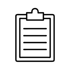 clipboard icon, office line art, office vector - simple black line art icon of clipboard perfect for logos, and office-themed designs.