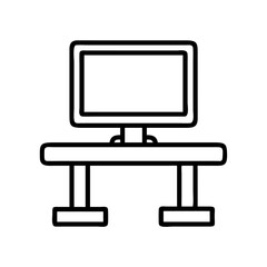 monitor stand icon, office line art, office vector - simple black line art icon of monitor stand perfect for logos, and office-themed designs.