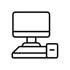 office computer icon, office line art, office vector - simple black line art icon of office computer perfect for logos, and office-themed designs.