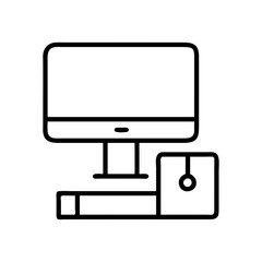 office computer icon, office line art, office vector - simple black line art icon of office computer perfect for logos, and office-themed designs.