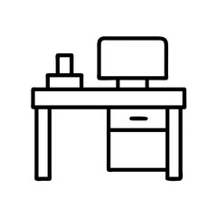 office desk icon, office line art, office vector - simple black line art icon of office desk perfect for logos, and office-themed designs.