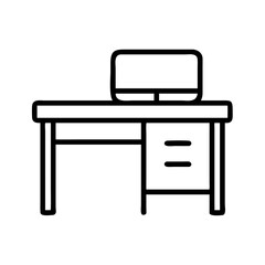 office desk icon, office line art, office vector - simple black line art icon of office desk perfect for logos, and office-themed designs.