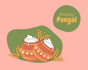 Illustration of Happy Pongal Indian festival Celebration background , greeting card and social media post design.