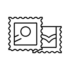 postage stamps icon, office line art, office vector - simple black line art icon of postage stamps perfect for logos, and office-themed designs.
