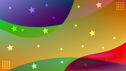 Naklejka premium Colorful wavy curves decorated with stars abstract background
