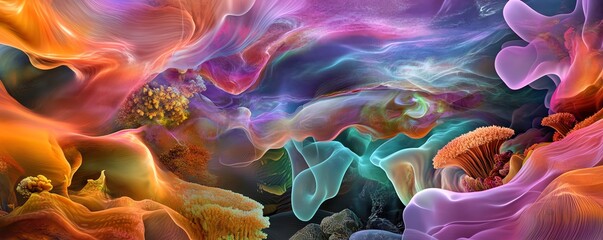 Obraz premium Vibrant underwater scene with colorful coral reef, diverse fish, and seashells. Perfect for marine life, ocean, and nature themes.