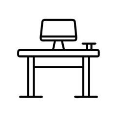 standing desk icon, office line art, office vector - simple black line art icon of standing desk perfect for logos, and office-themed designs.