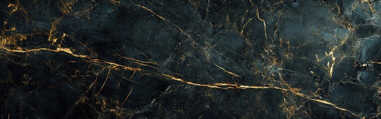 A detailed close up of a black and gold marble texture surface