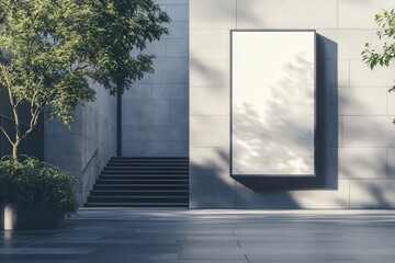 Obraz premium There is a large white billboard that is positioned next to a set of stairs