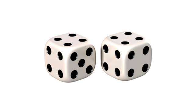 Two white dice with black dots isolated on a transparent backgroun