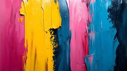 Fototapeta premium Vibrant Abstract Painting: Yellow, Pink, Blue