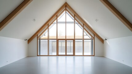 Fototapeta premium A large, clear glass window with a simple wooden frame, illuminating a white room.