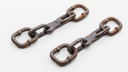 Obraz premium A pair of iron chains and shackles symbolizing chains and shackles on a solid white background