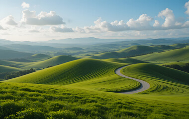 Fototapeta premium green lands landscape with curvy track