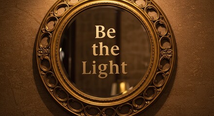 "Be the Light" Inspirational Quote in Ornate Mirror, Reflection, Motivation, Positive Message.

