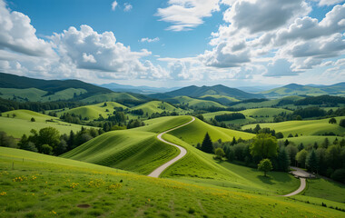 Obraz premium green lands landscape with curvy track