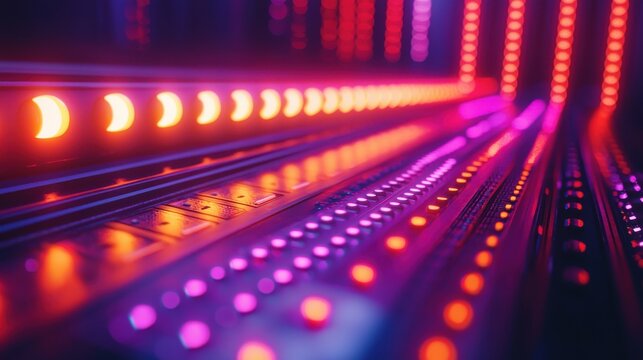 Illuminated crossfader slider action dj booth digital art nightclub close-up glowing under vibe standard