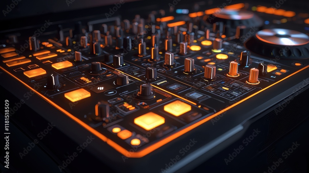 Aufkleber illuminating performance glowing led pad on a futuristic dj console nightclub setting digital media 