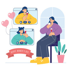 Women’s Day celebration illustration, showcasing gifts and love in a festive atmosphere.